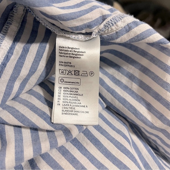 H&M Womens Size 4 Blue & White Striped Long Sleeve Button Up Shirt Casual - Picture 6 of 11